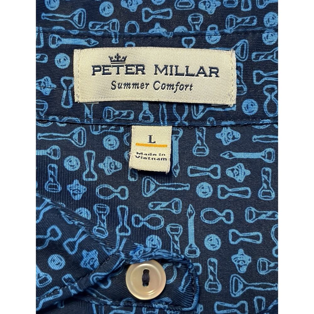 Peter Millar Polo Shirt Summer Comfort Mens Large Blue Graphic Print Golf Tee - Picture 5 of 10